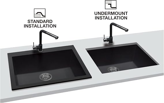 Zuhnë Rialto 31 Black Granite Composite Kitchen Sink, Dual Mount Undermount Drop-In Double Bowl, Matte Black, Quick Drain Dry Tech, Cutting Board, 31 x 20 in