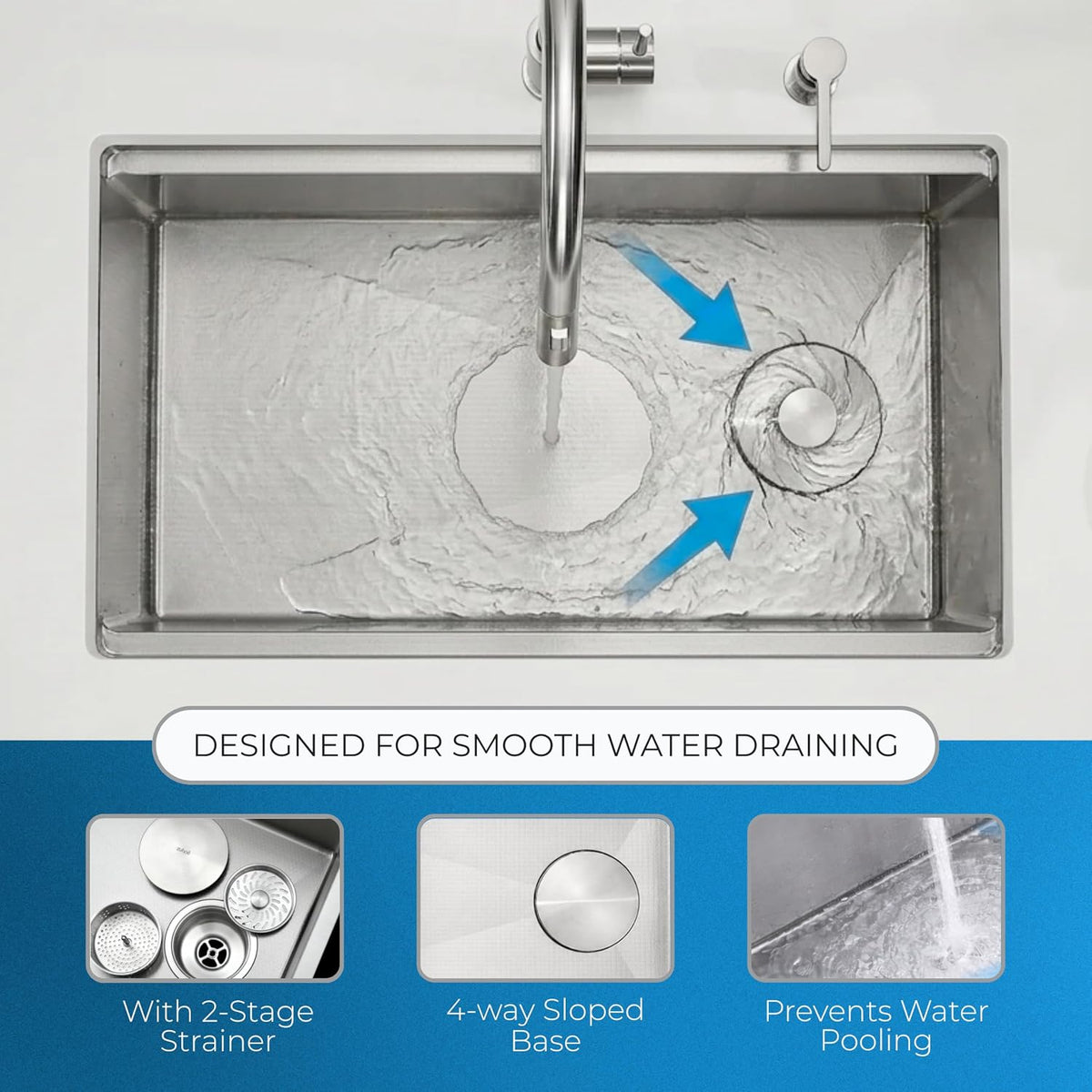 Zuhnë Neste V5 33-Inch Workstation Kitchen Sink, Single Bowl True 16 Gauge 316 Stainless Steel, Honeycomb Texture, Nano Coating, Reversible Offset Drain, 33.