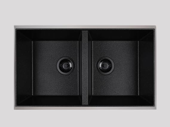 Zuhnë Rialto 31 Black Granite Composite Kitchen Sink, Dual Mount Undermount Drop-In Double Bowl, Matte Black, Quick Drain Dry Tech, Cutting Board, 31 x 20 in