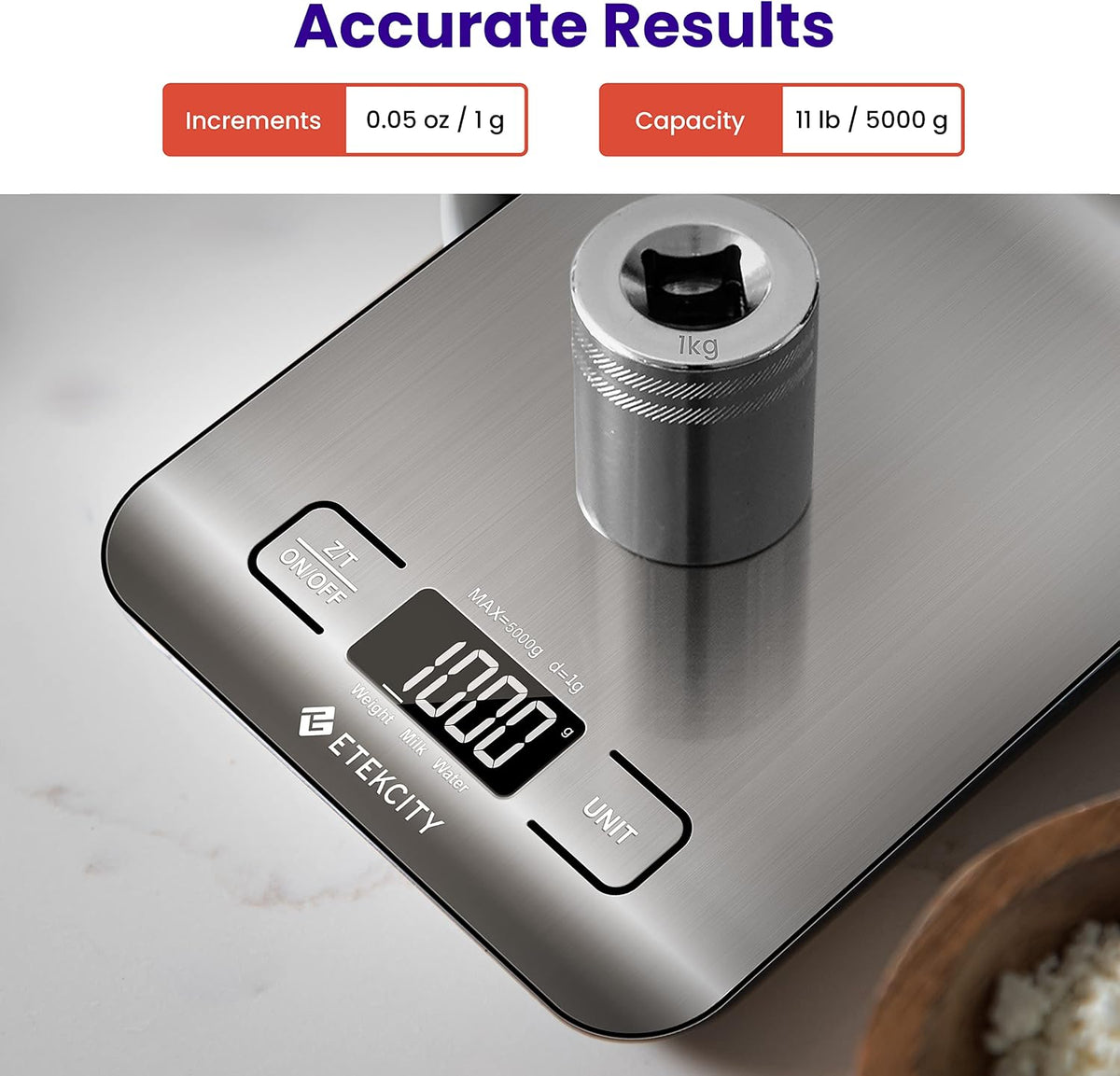 Etekcity Food Kitchen Scale, Digital Grams and Ounces, 11lb | Tare function, ideal for baking, weight loss, keto, meal prep, packages, liquids and jewelry,.