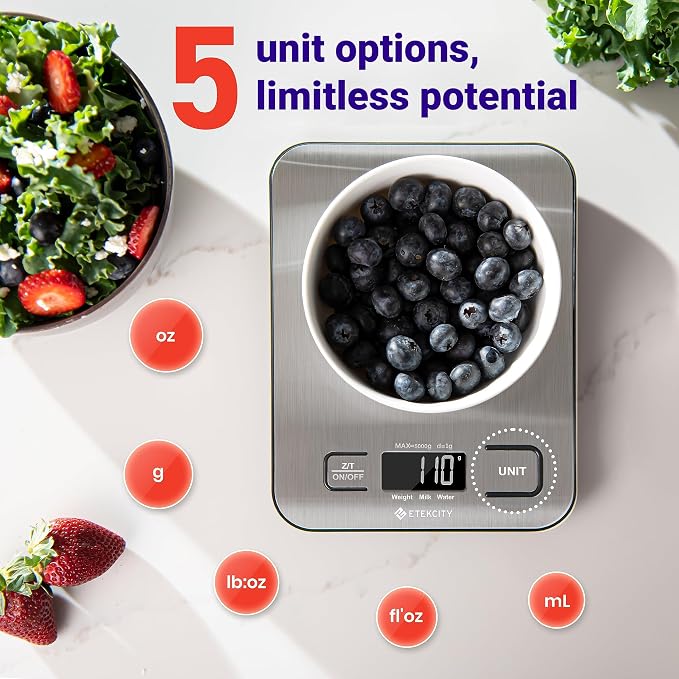 Etekcity Food Kitchen Scale, Digital Grams and Ounces, 11lb | Tare function, ideal for baking, weight loss, keto, meal prep, packages, liquids and jewelry,.